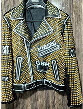 Men’s Punk Leather Jacket – Heavy Metal Studded Brando Moto Fit, Custom Steampunk Biker Style